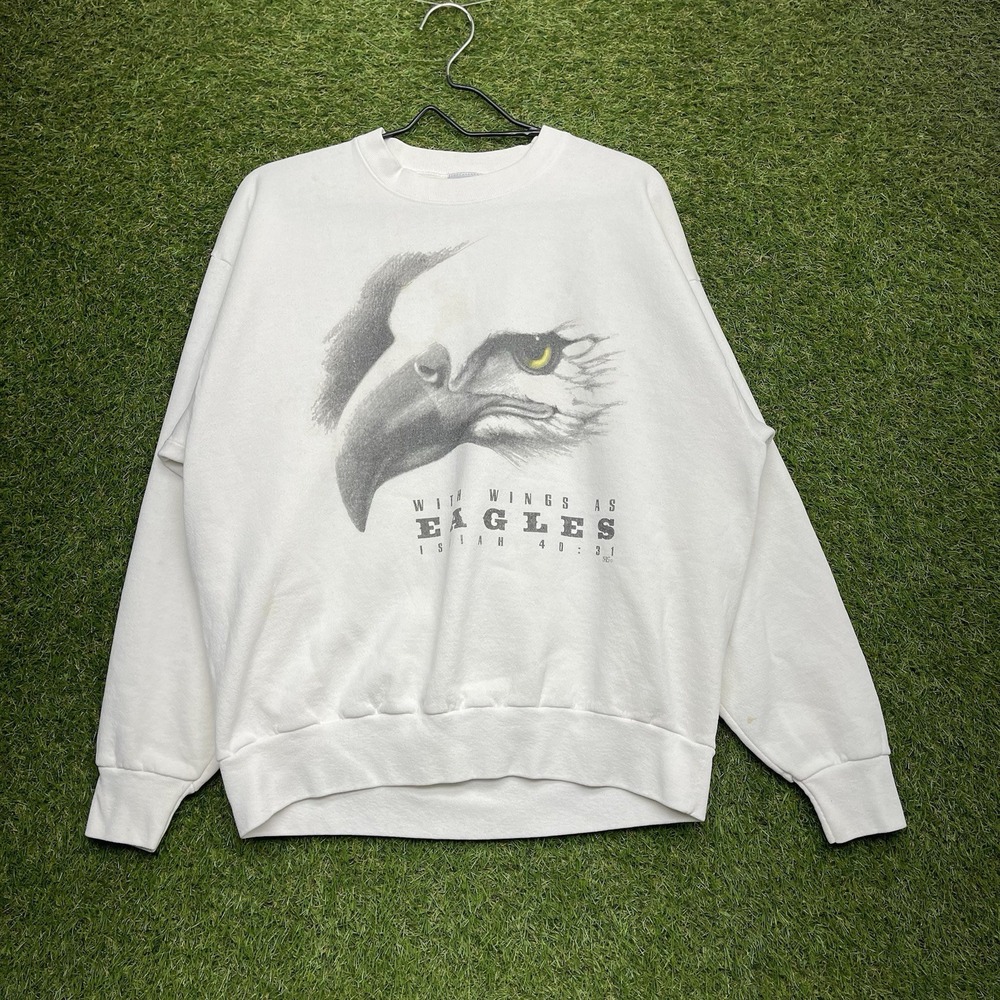 Vintage Jesus Sweatshirt Mens XL With Wings as Eagles Isaiah 40:31 90s Religion
